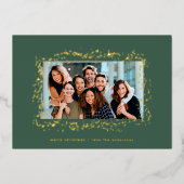 elegant goudverf rood groen kerstblad lijst folie feestdagenkaart (Voorkant)