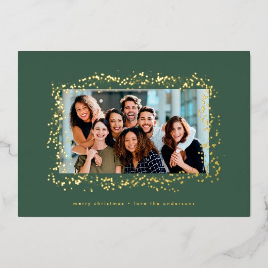 elegant goudverf rood groen kerstblad lijst folie feestdagenkaart (Voorkant)