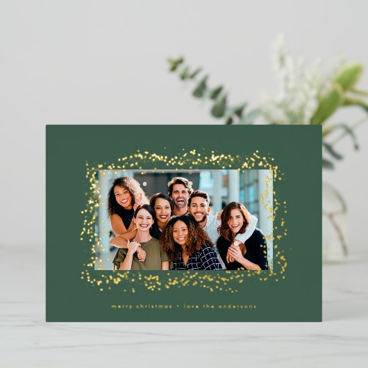 elegant goudverf rood groen kerstblad lijst folie feestdagenkaart (Staand Voorkant)