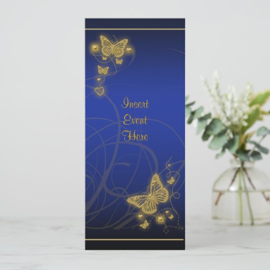 Elegant goudvlinder blauw zwart kaart (Staand voorkant)