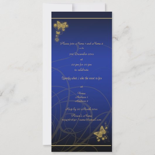 Elegant goudvlinder blauw zwart kaart (Achterkant)