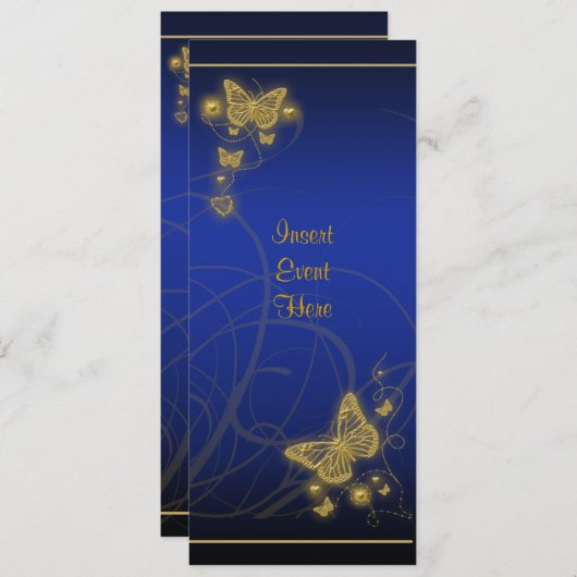 Elegant goudvlinder blauw zwart kaart (Voorkant / Achterkant)