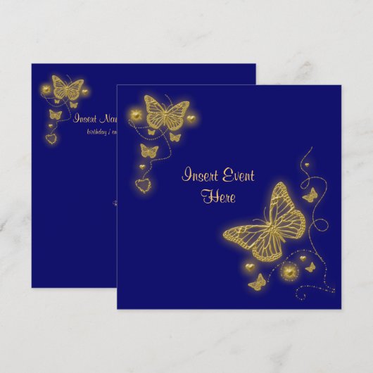 Elegant goudvlinder blauwe royal kaart (Voorkant / Achterkant)