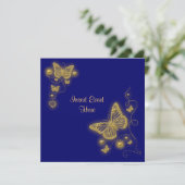 Elegant goudvlinder blauwe royal kaart (Staand voorkant)