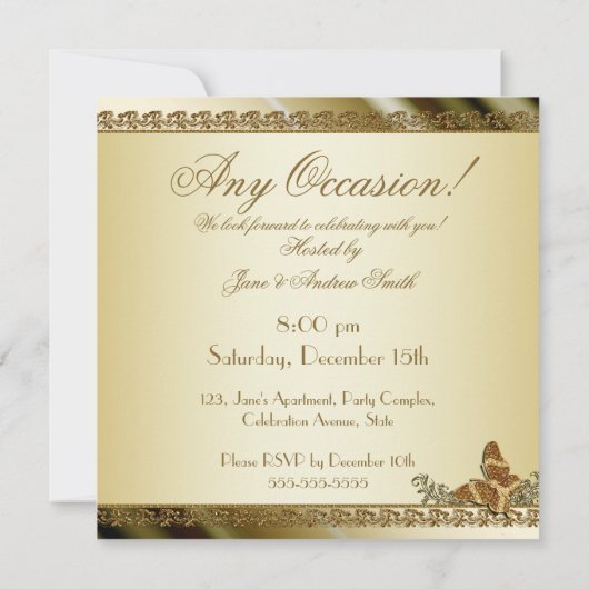 Elegant goudvlinder, elke uitnodiging (Achterkant)