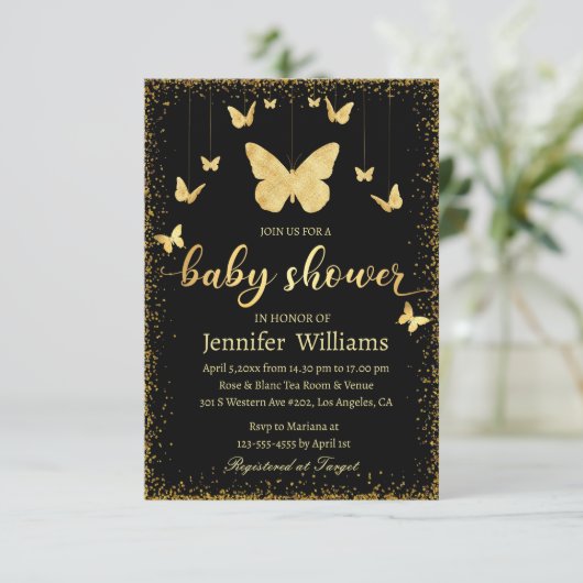 elegant goudvlinder zwart luxe baby shower kaart (Staand voorkant)