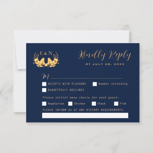 Elegant Goudvlooienmarine Blue RSVP (Achterkant)
