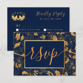 Elegant Goudvlooienmarine Blue RSVP (Voorkant / Achterkant)