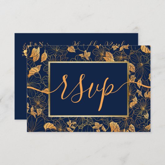 Elegant Goudvlooienmarine Blue RSVP (Voorkant / Achterkant)