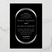 Elegant goudzilver zwarte moderne geometrische bru folie uitnodiging (Voorkant)