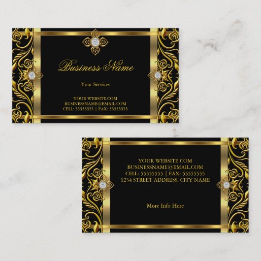 Elegant goudzwart goudbloem lijst visitekaartje (Voorkant / Achterkant)