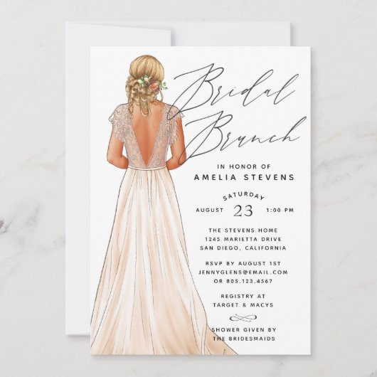 Elegant Gown Bridal Brunch Uitnodiging (Voorkant)