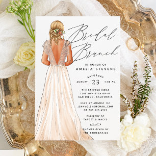 Elegant Gown Bridal Brunch Uitnodiging