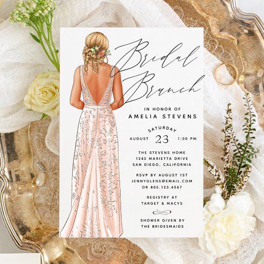 Elegant Gown Bridal Brunch Uitnodiging