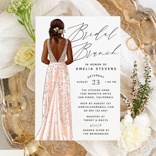 Elegant Gown Bridal Brunch Uitnodiging