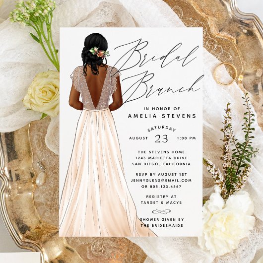 Elegant Gown Bridal Brunch Uitnodiging