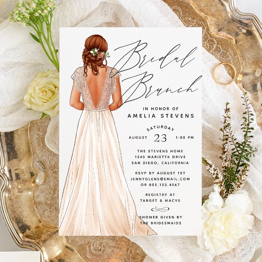 Elegant Gown Bridal Brunch Uitnodiging