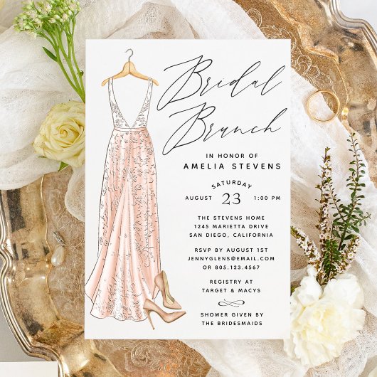 Elegant Gown Bridal Brunch Uitnodiging