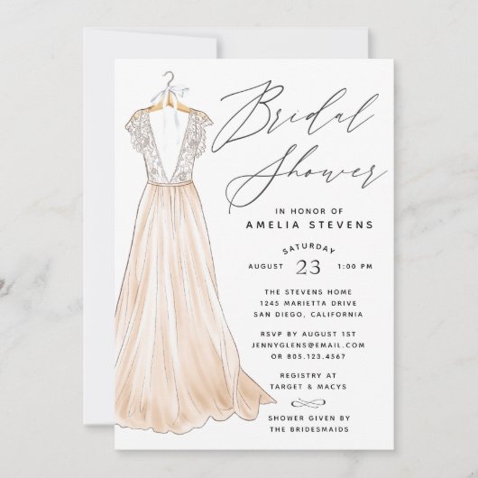Elegant Gown Bridal Shower Invitation Kaart (Voorkant)