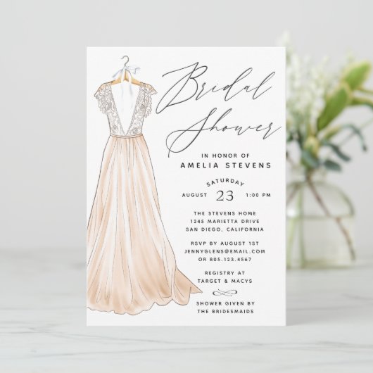 Elegant Gown Bridal Shower Invitation Kaart (Staand voorkant)