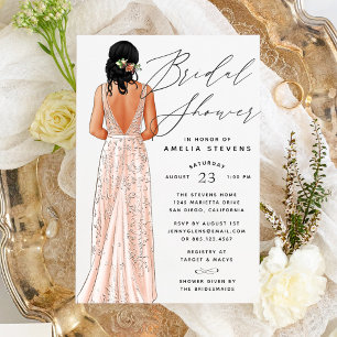 Elegant Gown Bridal Shower Invitation Kaart