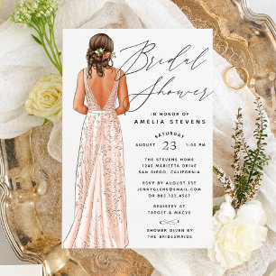 Elegant Gown Bridal Shower Invitation Kaart