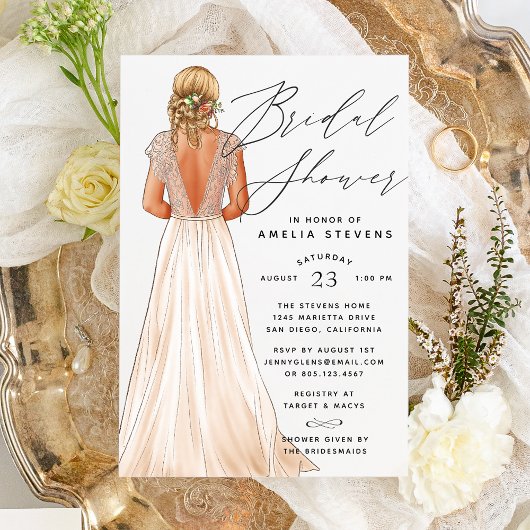 Elegant Gown Bridal Shower Invitation Kaart