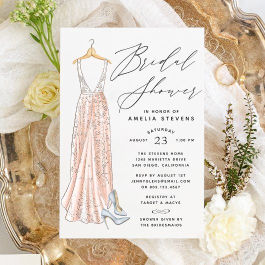 Elegant Gown Bridal Shower Invitation Kaart