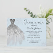 Elegant Gown Dusty Blue Quinceanera Kaart (Staand voorkant)