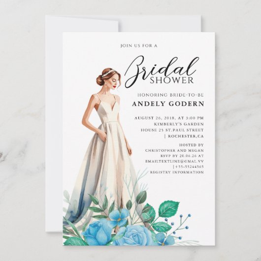 Elegant Gown Illustration with  Bridal Shower Kaart (Voorkant)