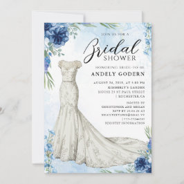 Elegant Gown Illustration with  Bridal Shower Kaart