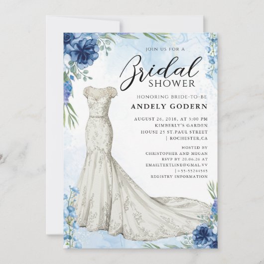 Elegant Gown Illustration with Bridal Shower Kaart (Voorkant)