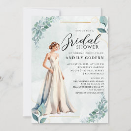 Elegant Gown Illustration with  Bridal Shower Kaart