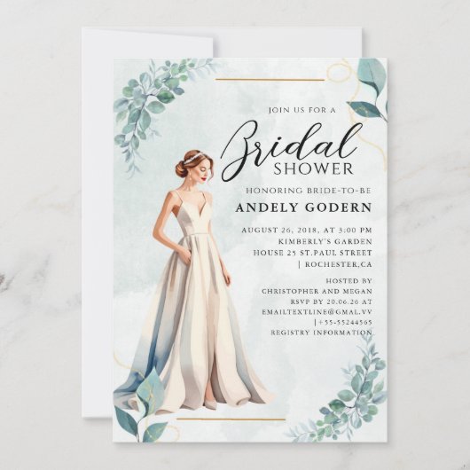 Elegant Gown Illustration with  Bridal Shower Kaart (Voorkant)