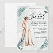 Elegant Gown Illustration with  Bridal Shower Kaart (Voorkant / Achterkant)