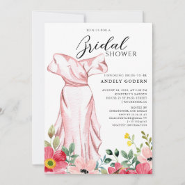 Elegant Gown Illustration with  Bridal Shower Kaart