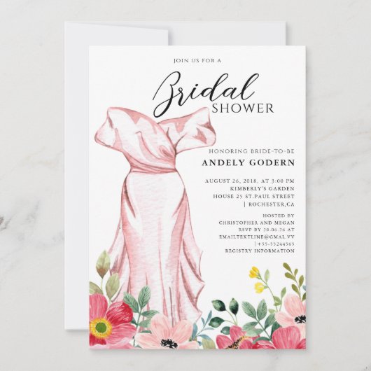 Elegant Gown Illustration with  Bridal Shower Kaart (Voorkant)