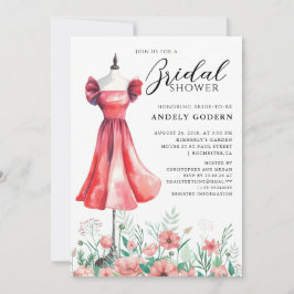 Elegant Gown Illustration with  Bridal Shower Kaart