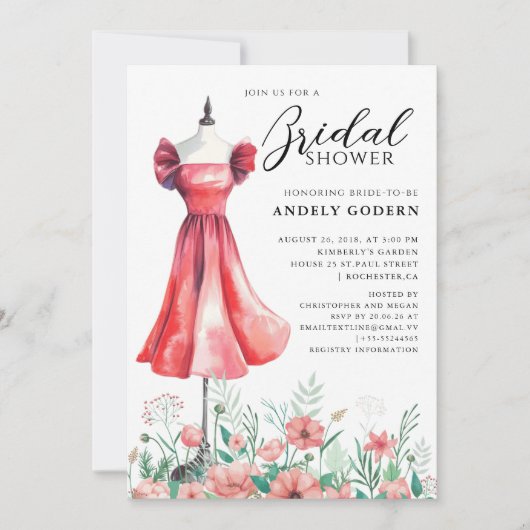 Elegant Gown Illustration with  Bridal Shower Kaart (Voorkant)