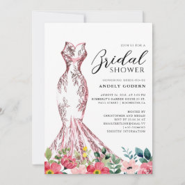 Elegant Gown Illustration with  Bridal Shower Kaart