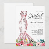 Elegant Gown Illustration with  Bridal Shower Kaart (Voorkant / Achterkant)