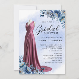 Elegant Gown Illustration with  Bridal Shower Kaart