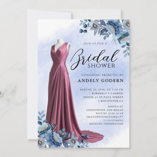 Elegant Gown Illustration with  Bridal Shower Kaart (Voorkant)