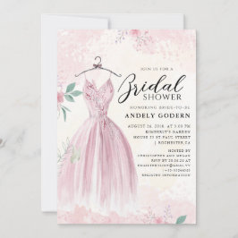 Elegant Gown Illustration with  Bridal Shower Kaart