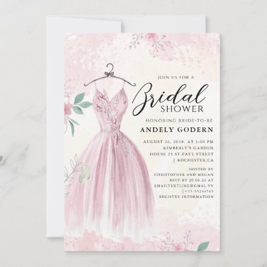 Elegant Gown Illustration with  Bridal Shower Kaart (Voorkant)