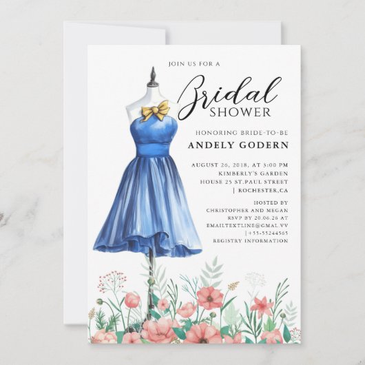 Elegant Gown Illustration with Bridal Shower Kaart (Voorkant)