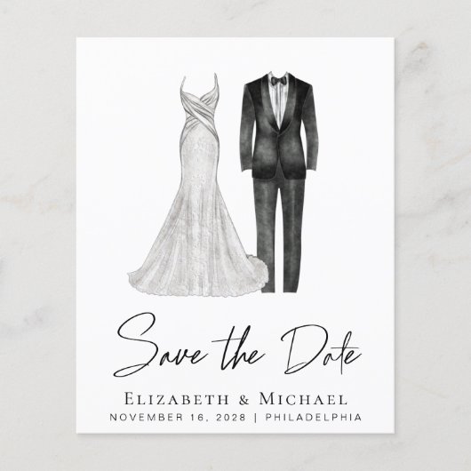 Elegant Gown Tuxedo Budget Save Date (Voorkant)