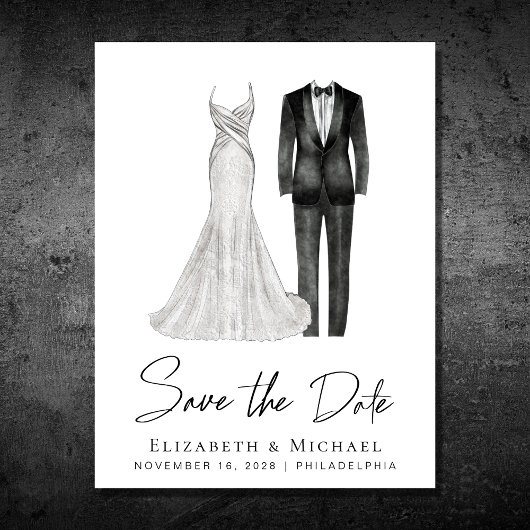 Elegant Gown Tuxedo Waterverf Aankondigingskaart