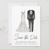 Elegant Gown Tuxedo Waterverf Save The Date (Voorkant)