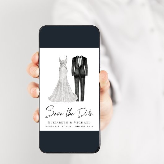 Elegant Gown Tuxedo Waterverf Save The Date